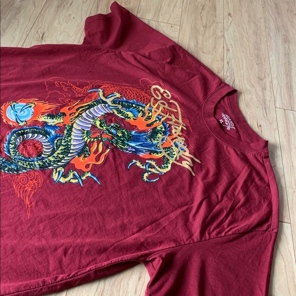 Ed Hardy Burgundy Dragon Graphic Tee - Picture 8 of 10